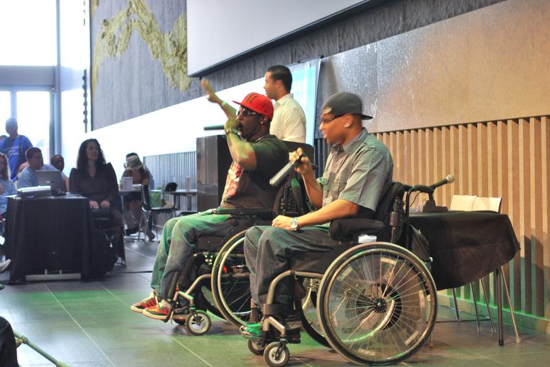 Hip-hop duo 4 Wheel City perform at the event celebrating 20 years of the Americans with Disabilities Act.